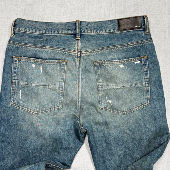 Amiri Distressed Raw Hem Jeans Blue Medium Wash Straight Leg Denim Size 34 - Picture 4 of 15